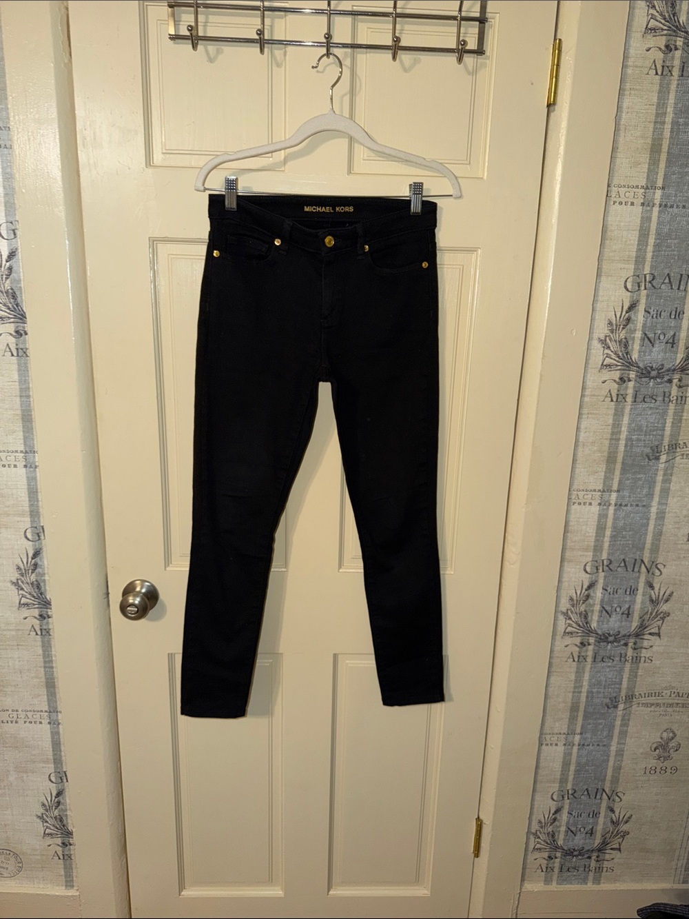 Michael Kors Black Skinny Jeans with Gold Hardware